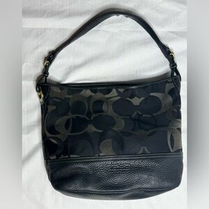 COACH Women’s  Discontinued Signature Jacquard & Black Leather Shoulder Bag